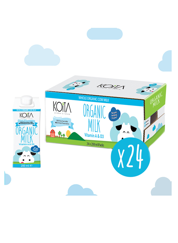 Koita Whole Organic Cow Milk, 24 x 200ml