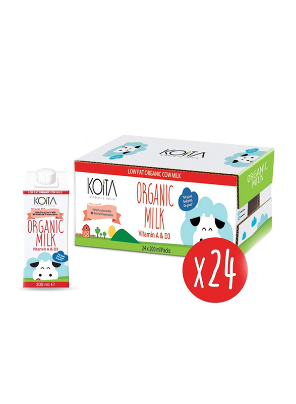 Koita Low Fat Organic Cow Milk, 24 x 200ml