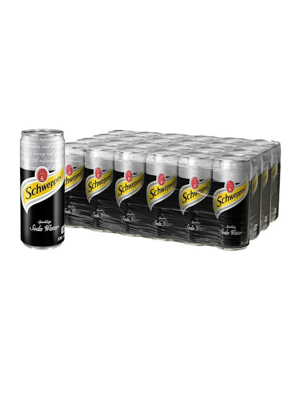 Schweppes Soda Water Soft Drink, 24 Cans x 330ml