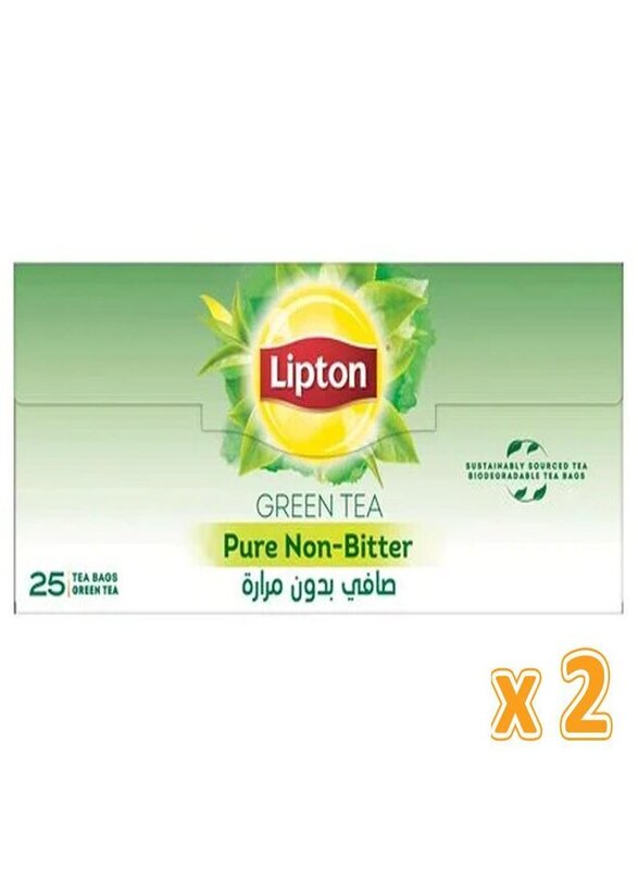 Lipton Pure Non Bitter Green Tea, 2 Boxes x 25 Tea Bags x 1.5g