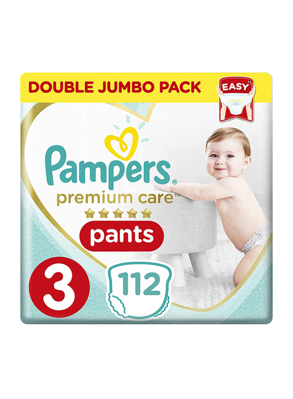 Pampers Premium Care Pants Diapers, Size 3, Midi, 6-11 Kg, Double Jumbo Pack, 112 Count