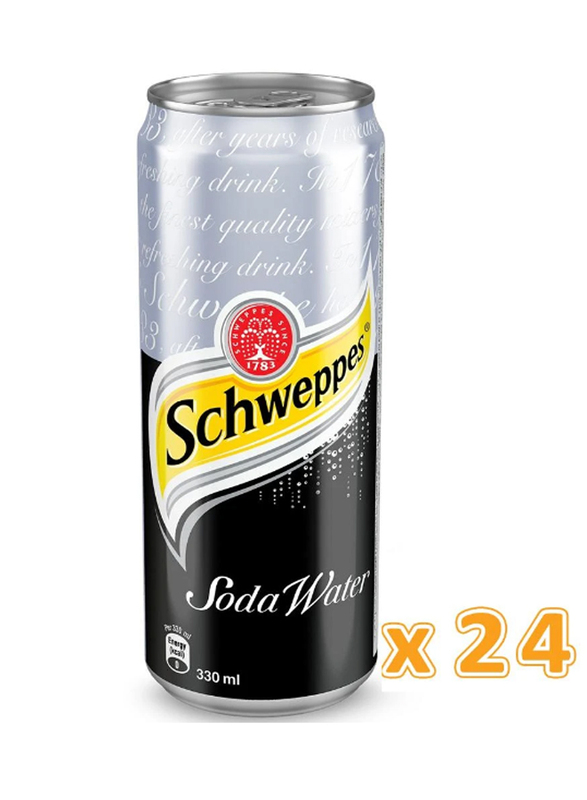 Schweppes Soda Water Soft Drink, 24 Cans x 330ml