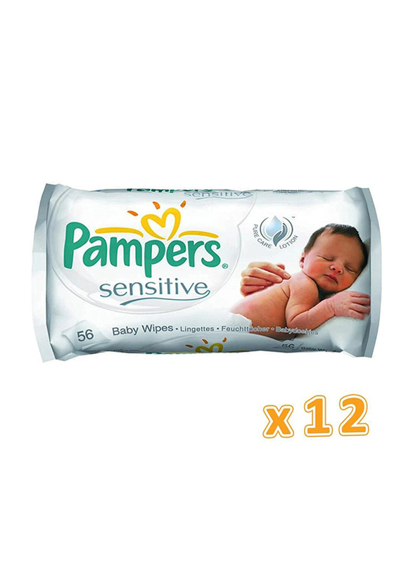 Pampers 12 Packs Sensitive Baby Wipes, 56 Wipes