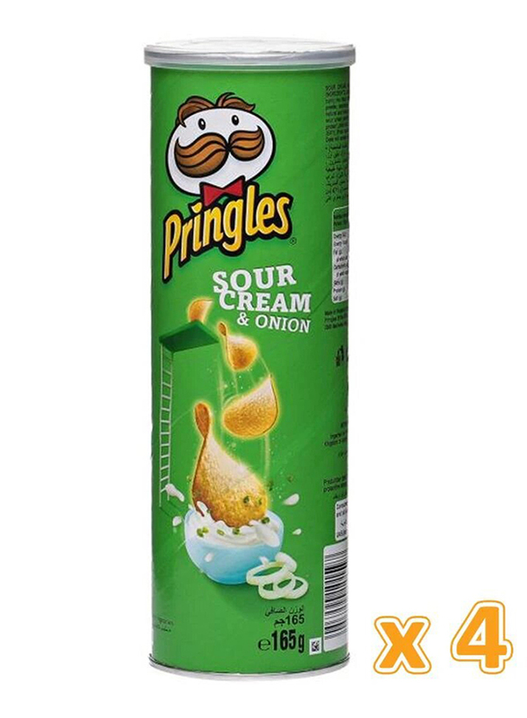 Pringles Sour Cream & Onion Chips, 4 Cans x 165g