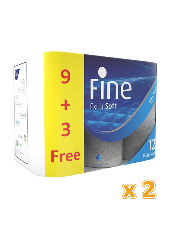 Fine Extra Soft Toilet Tissue Rolls, 24 Rolls x 200 Sheets x 2Ply