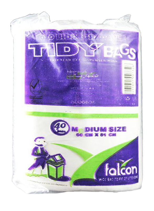 Falcon Tidy White Garbage Bag, Medium, 51 x 66 cm, 3 Packs x 40 Bags