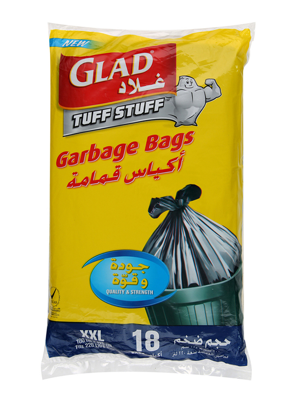 

Glad Tuff Stuff Garbage Bag, Double Extra Large, 18 Bags x 220 Liter(100 x 125cm)