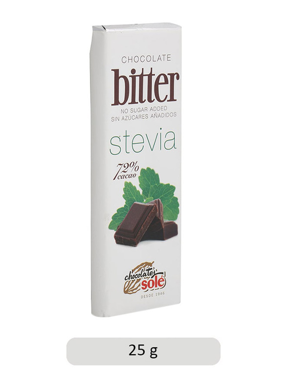 Chocolates Sole No Sugar Added Stevia Dark Chocolate Bar, 1 Piece x 25g