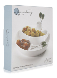 Symphony 18 cm Porcelain Round Hor'd Oeuvre Dish with 4 Cocktail Forks, White