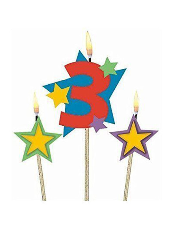 

Amscan Party Time Stars Number 3 Birthday Candle, Multicolour