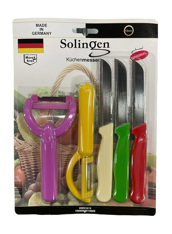 

Solingen 5-Piece Stainless Steel Knife and Peeler Set, Multicolour