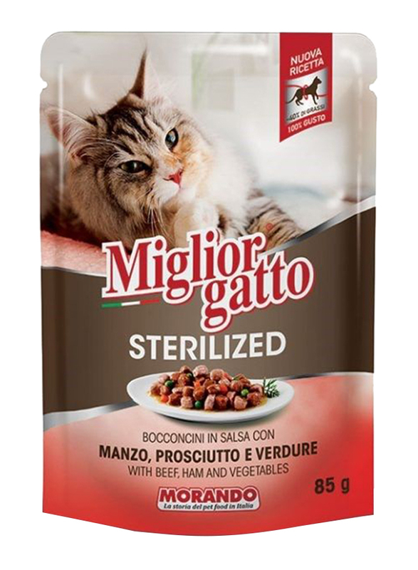 

Miglior Gatto Sterilized Chunks in Sauce with Beef, Ham and Vegetables Wet Cat Food, 85 grams