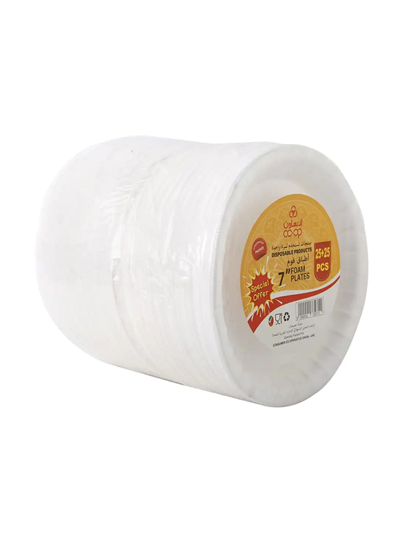 

CO-OP Disposable Round Foam Plate, 7 inch x 50 Pieces, White