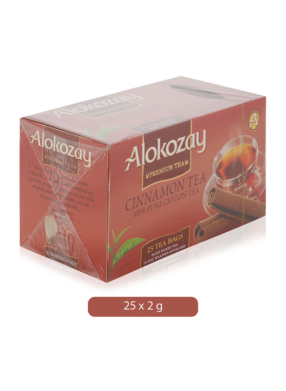 Alokozay Cinnamon Pure Ceylon Black Tea, 25 Tea Bags x 2g
