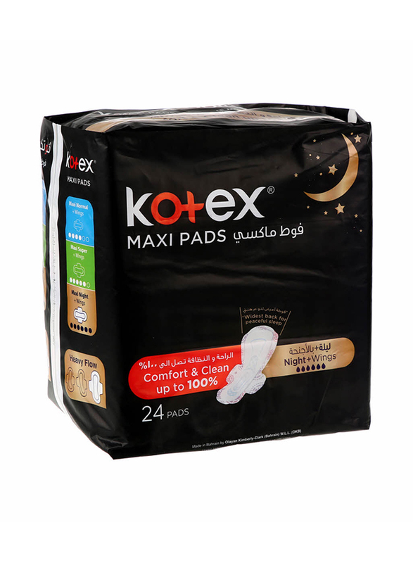 

Kotex Maxi Night Time Pads with Wings, 24 Pieces