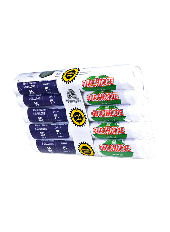 Our Choice Heavy Duty Garbage Bags, 46 x 52cm x 5 Pieces, 150 Bags x 5 Gallons