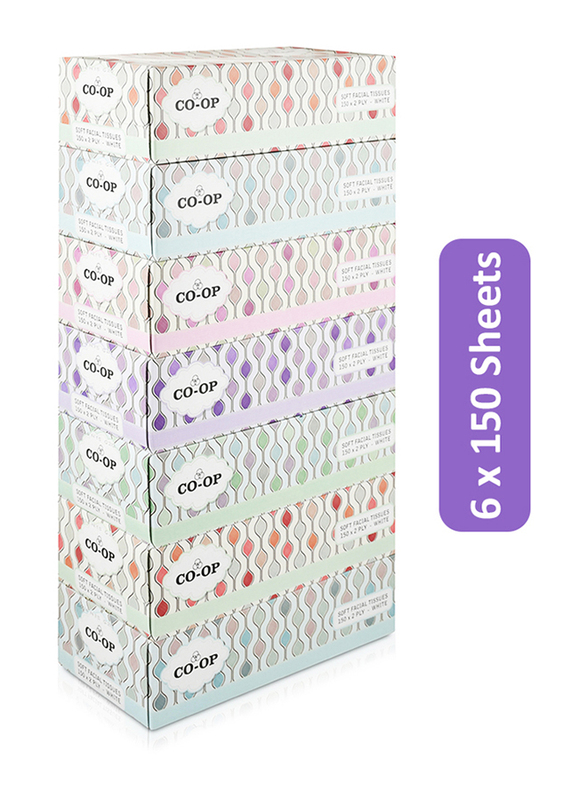 

Co-Op 2Ply Soft Facial Tissues - 6 x 150 Sheets