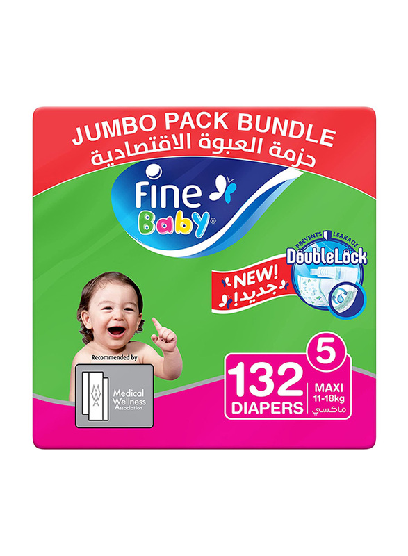 

Fine Baby Super Dry Smart Lock Diaper, Maxi, 10-22 Kg, Jumpo Pack, 132 Count