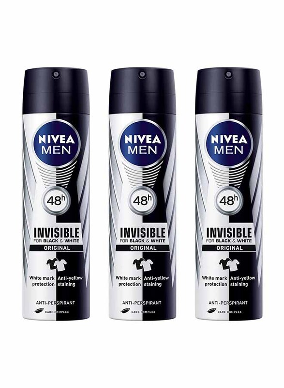 

Nivea Men x 3 Black and White Deodorant Invisible Anti Perspirant Spray for Men, 150ml, 3 Pieces