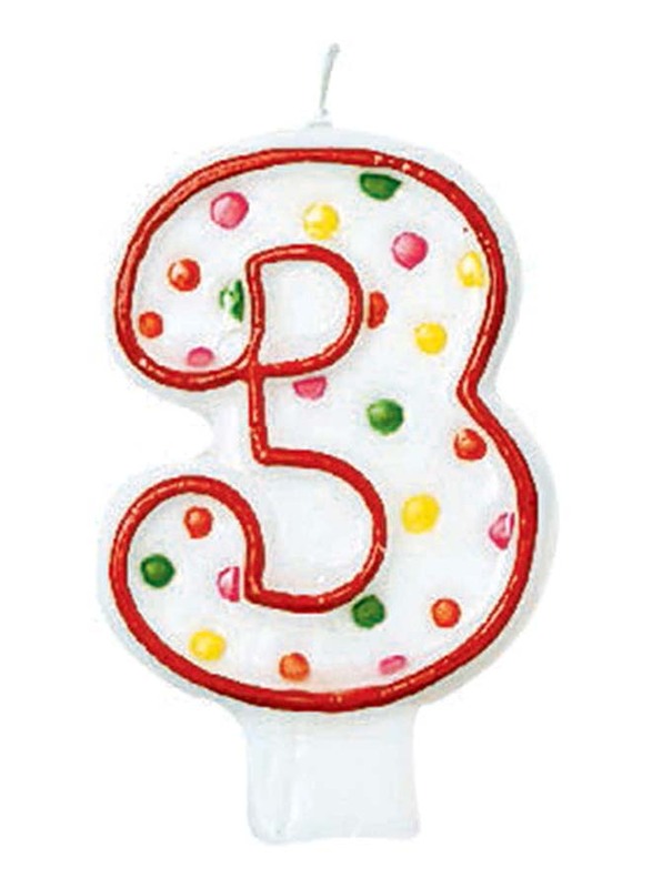 

Amscan Number 3 Polka Dots Molded Candle, White/Red