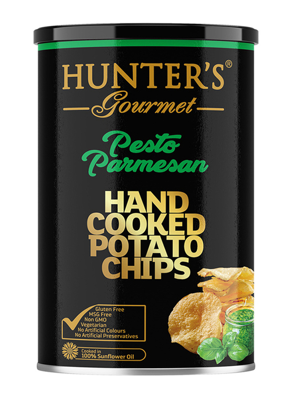 

Hunter's Gourmet Pesto Parmesan Hand Cooked Potato Chips Tin Can, 150g