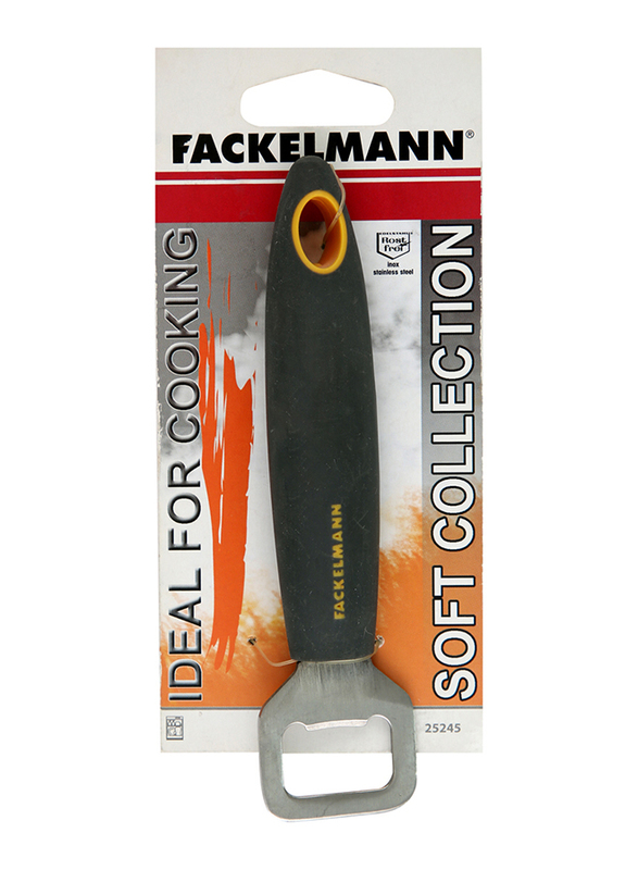 

Fackelmann Stainless Steel Soft Grip Bottle Opener, Black/Orange