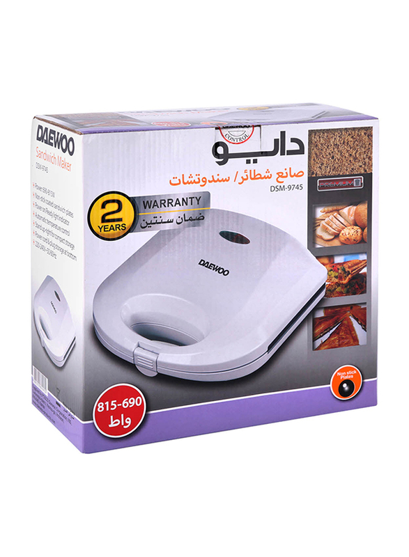 

Daewoo Non Stick Sandwich Maker, 815W, White