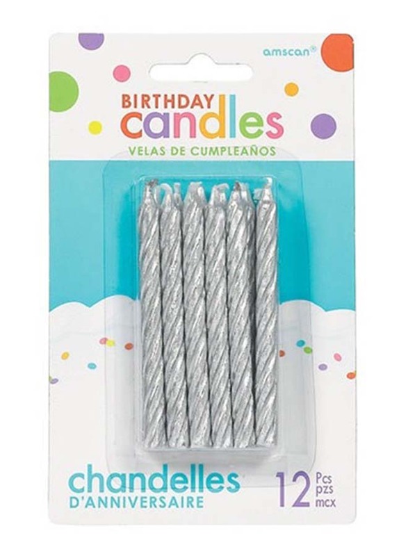 

Amscan Spiral Birthday Candle, Silver, 12 Pieces