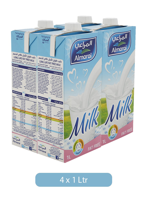 Al Marai Fat Free Milk, 4 Tetra Packs x 1 Liter