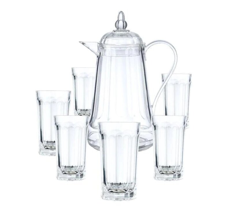 

Vague 7-Piece Acrylic Water Jug with Water Cup Set, Transparent