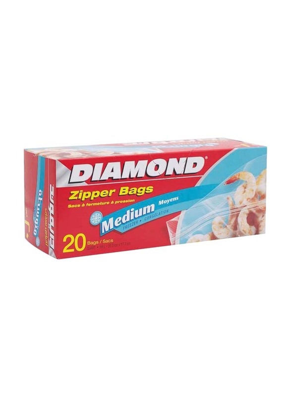

Diamond Zipper Freezer Food Storage Bags Medium, 20 Pieces, Clear
