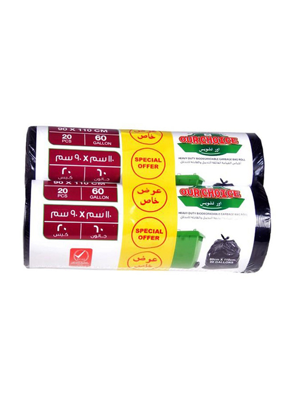 Our Choice Heavy Duty Biodegradable Garbage Bags, 90 x 110cm x 2 Pieces, 40 Bags x 60 Gallons