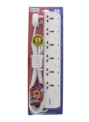 Sirocco 6-Way Extension Socket with 4 Meter Cable, White
