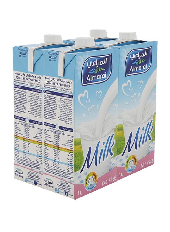 Al Marai Fat Free Milk, 4 Tetra Packs x 1 Liter