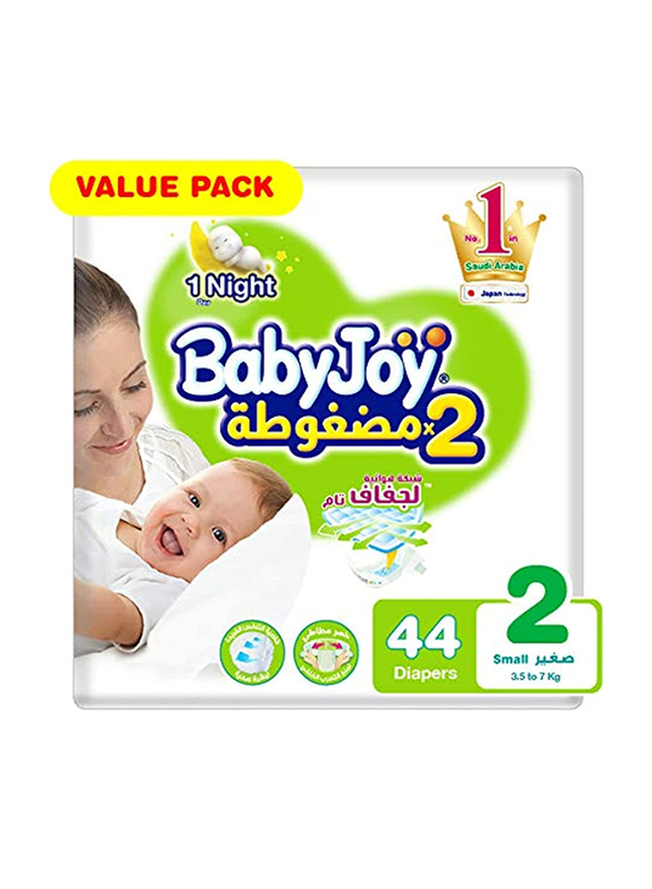 

Baby Joy 2x Compressed Diapers, Size 2, Small, 3.5-7 kg, Value Pack, 44 Count