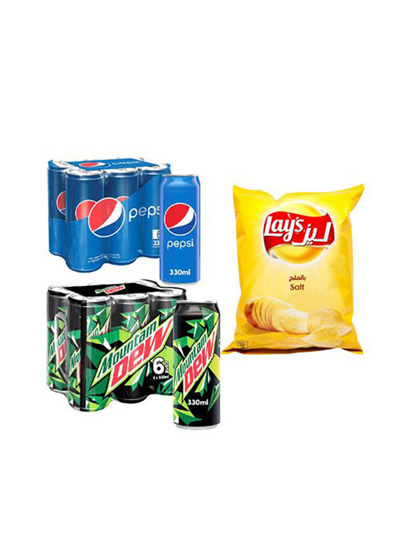 

Pepsi Soft Drink Can, Dew 6 x 330ml, Pepsi 6 x 330ml & Lays 170g