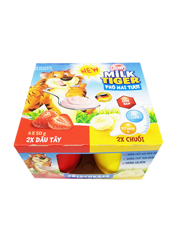 

Zott Milk Tiger Strawberry & Banana Flavoured Fresh Cheese, 4 x 50g