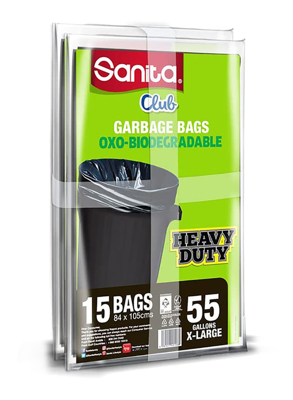 

Sanita Club Garbage Trash Bags, Large, 15 Bags x 55 Gallons, 2 Pieces