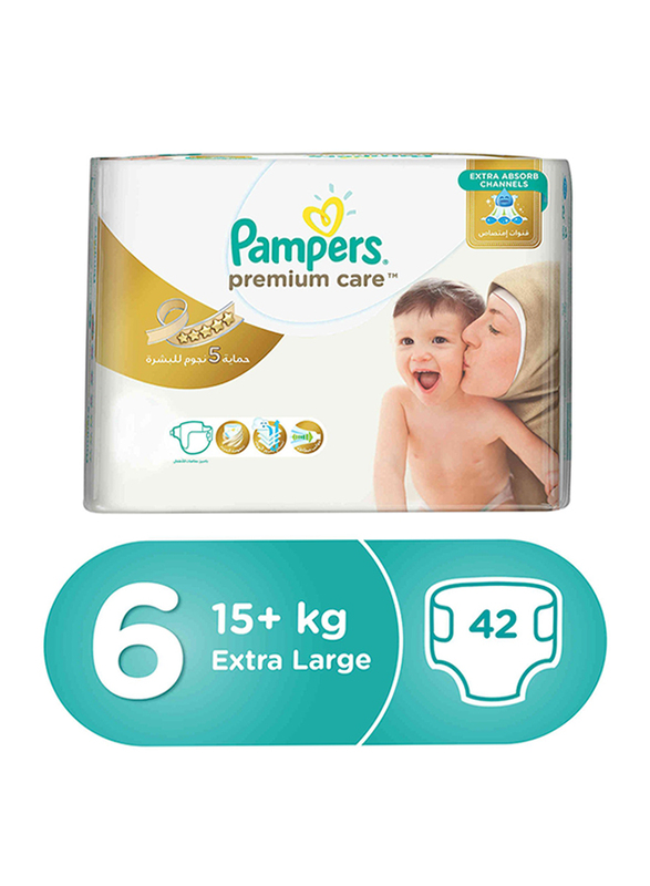 Pampers Premium Care Diapers Size 6, Extra Large, 15+ kg, Jumbo Pack, 42 Count