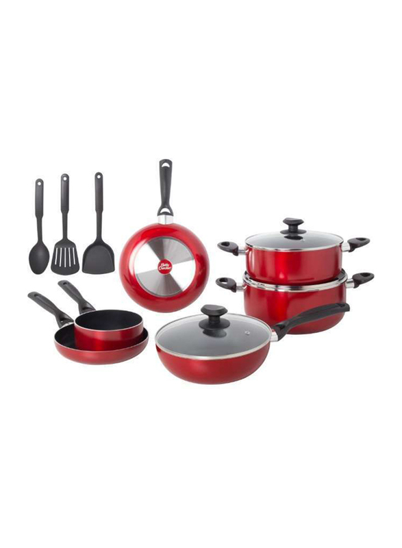 

Betty Crocker 12-Piece Non-Stick Round Cookware Set, Black/Red