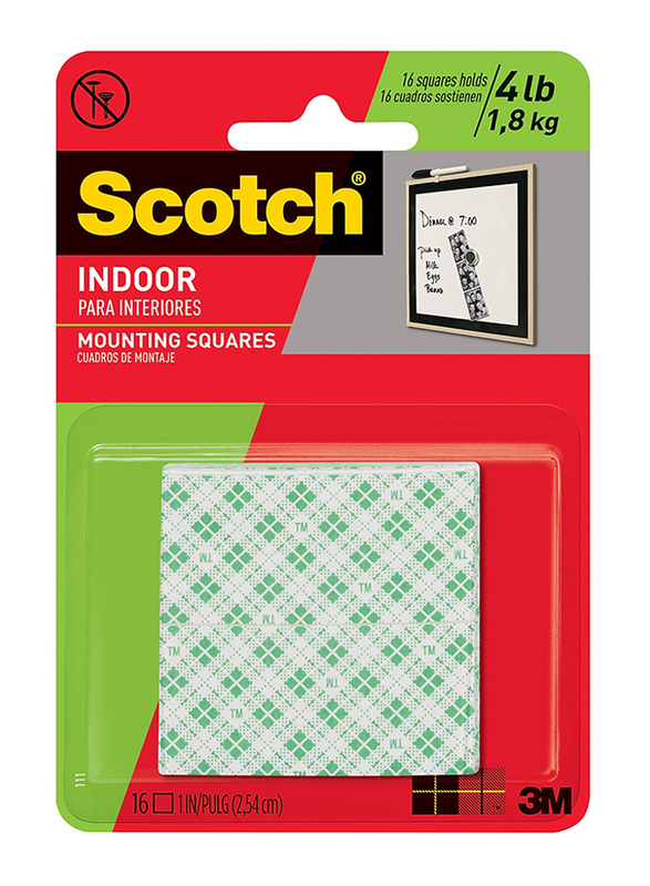 

Scotch Indoor Mounting Squares, 1" x 1", 16 Squares, White