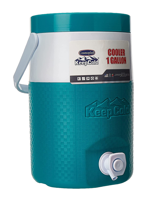 

Cosmoplast Keep Cold Plastic Insulated Water Cooler, 1 Gallon, Teal/White