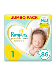 Pampers Premium Care, Size 1, Newborn, 2-5 kg, Jumbo Pack, 86 Count