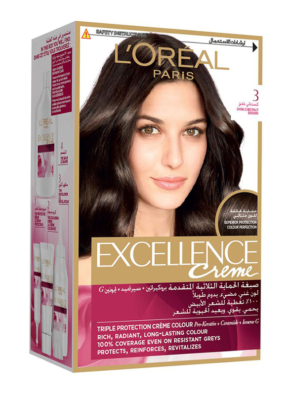 L'Oreal Paris Excellence Creme Hair Color, 3 Dark Chestnut Brown, 172ml |  DubaiStore.com - Dubai