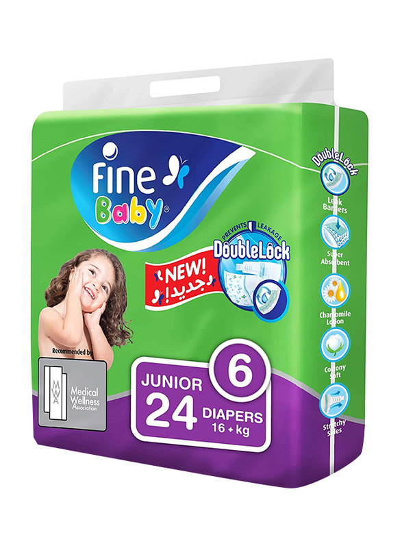 

Fine Baby Double Lock Maxi Diapers, Size 6, Junior, 16+ kg, 24 Count