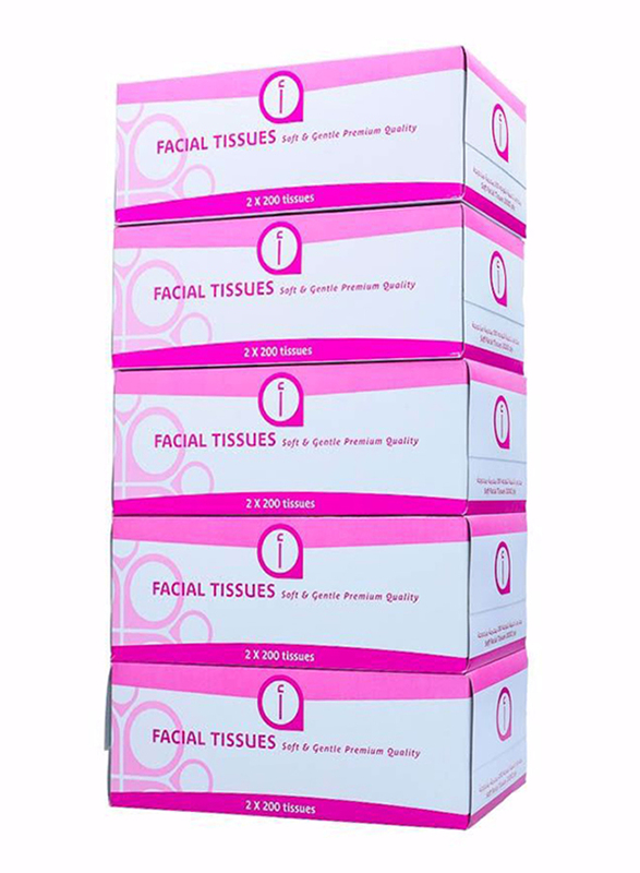 Aswaaq Face Tissue, 5 Boxes x 200 Sheets x 2 Ply