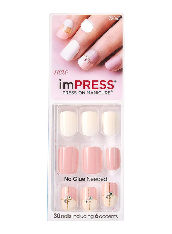 

Broadway imPress Press-On Manicure Head Honcha False Accent Nails, 30 Nails, BIPA190, Pink/White