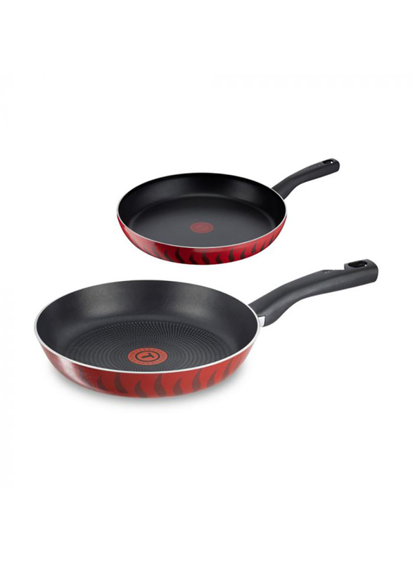 

Tefal 2-Piece G6 Non Stick Aluminium Tempo Flame Fry pan, 28x24cm, Black/Red