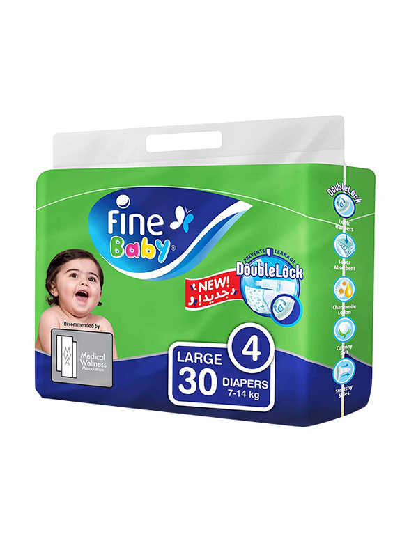 

Fine Baby Double Lock Diapers, Size 4, Large, 7-14 kg, 30 Count