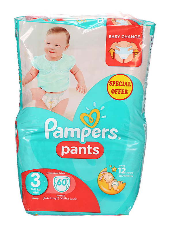 

Pampers Pants Diapers, Size 3, Midi, 6-11 Kg, Jumbo Pack, 60 Count